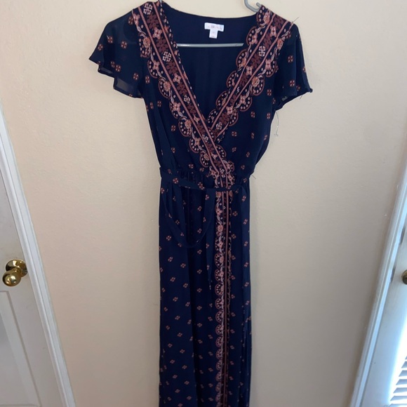 Faux wrap dress long hood core v neck y2k tie front blue beautiful short sleeve - Picture 7 of 14